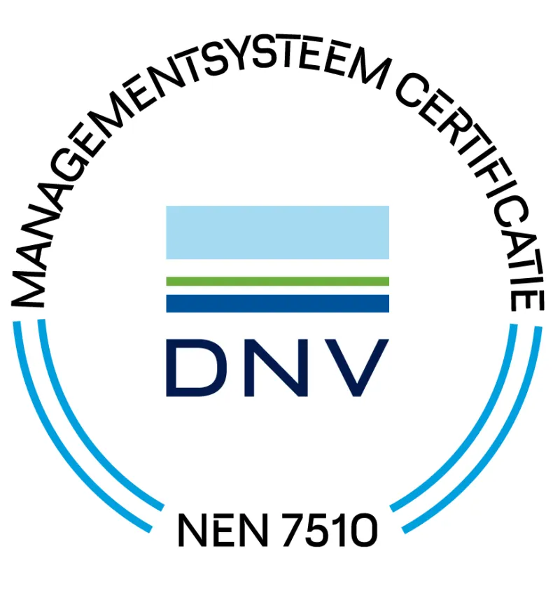 Certificaatlogo van DNV voor het managementsysteem volgens NEN 7510